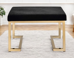 HomeRoots 24" Chic Black Polyester Ottoman with Gold Stainless Steel Frame – Stylish, Versatile & Comfortable Seating 286428