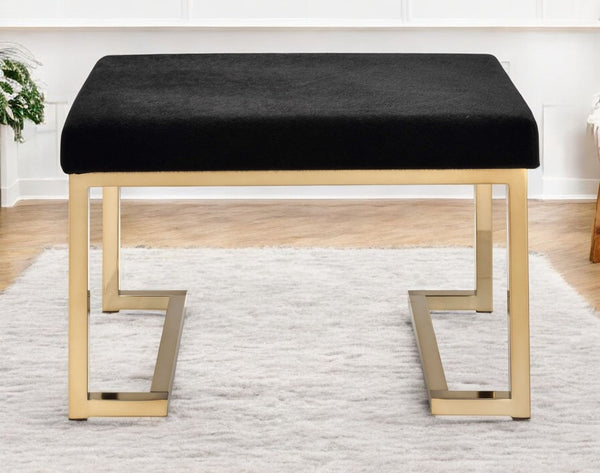 HomeRoots 24" Chic Black Polyester Ottoman with Gold Stainless Steel Frame – Stylish, Versatile & Comfortable Seating 286428