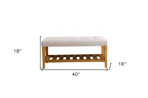 Homeroots 40" Light Gray And Brown Upholstered Polyester Bench With Shelves Light Gray Manufactured Wood 286429