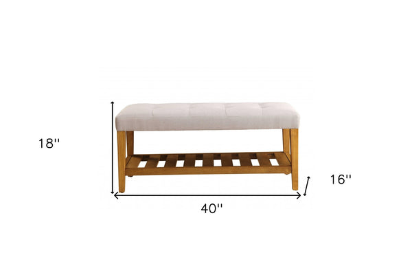 Homeroots 40" Light Gray And Brown Upholstered Polyester Bench With Shelves Light Gray Manufactured Wood 286429