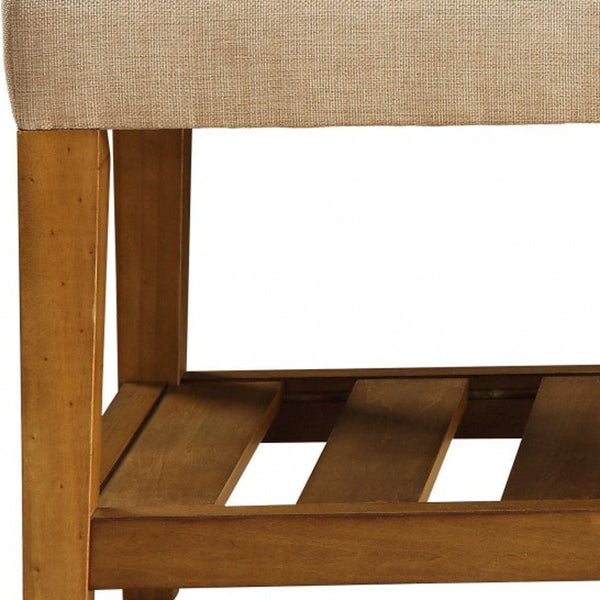 Homeroots 40" Beige And Brown Upholstered Polyester Bench With Shelves Beige Solid Wood 286430