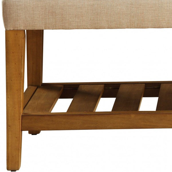 Homeroots 40" Beige And Brown Upholstered Polyester Bench With Shelves Beige Solid Wood 286430