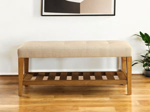 HomeRoots 40" Stylish Upholstered Bench with Open Shelves for Entryway, Hallway, or Laundry Room Organization Beige 286430