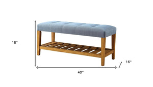 Homeroots 40" Blue And Brown Tufted Fabric Upholstered Storage Bench With Shelves Blue Manufactured Wood 286431