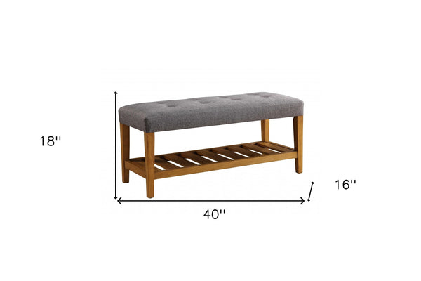Homeroots 40" Gray And Brown Upholstered Linen Blend Bench With Shelves Gray Solid Wood 286432