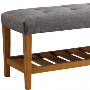 Homeroots 40" Gray And Brown Upholstered Linen Blend Bench With Shelves Gray Solid Wood 286432