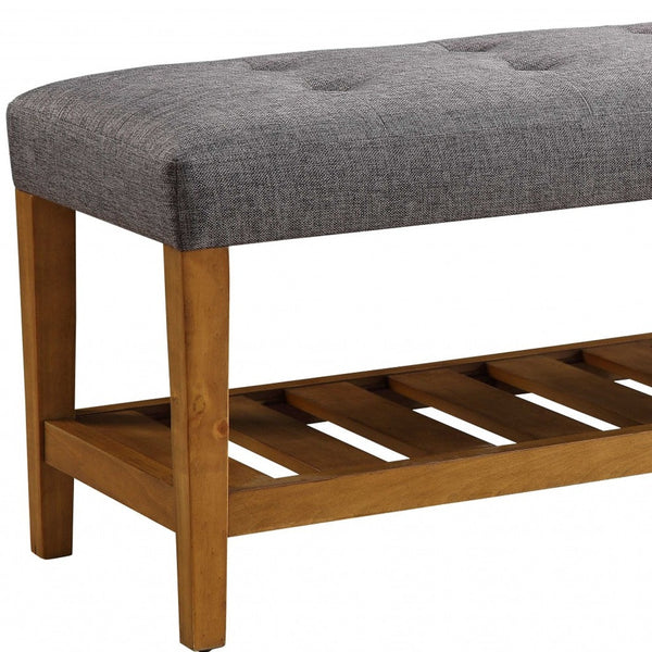 Homeroots 40" Gray And Brown Upholstered Linen Blend Bench With Shelves Gray Solid Wood 286432