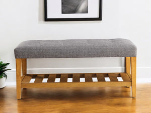 HomeRoots 40" Stylish Upholstered Bench with Open Shelves for Entryway, Hallway, or Laundry Room Organization Gray 286432