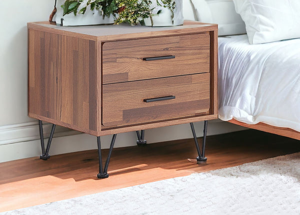 Homeroots 18" Brown Two Drawers Metal Nightstand Walnut  286438