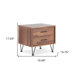 Homeroots 18" Brown Two Drawers Metal Nightstand Walnut  286438