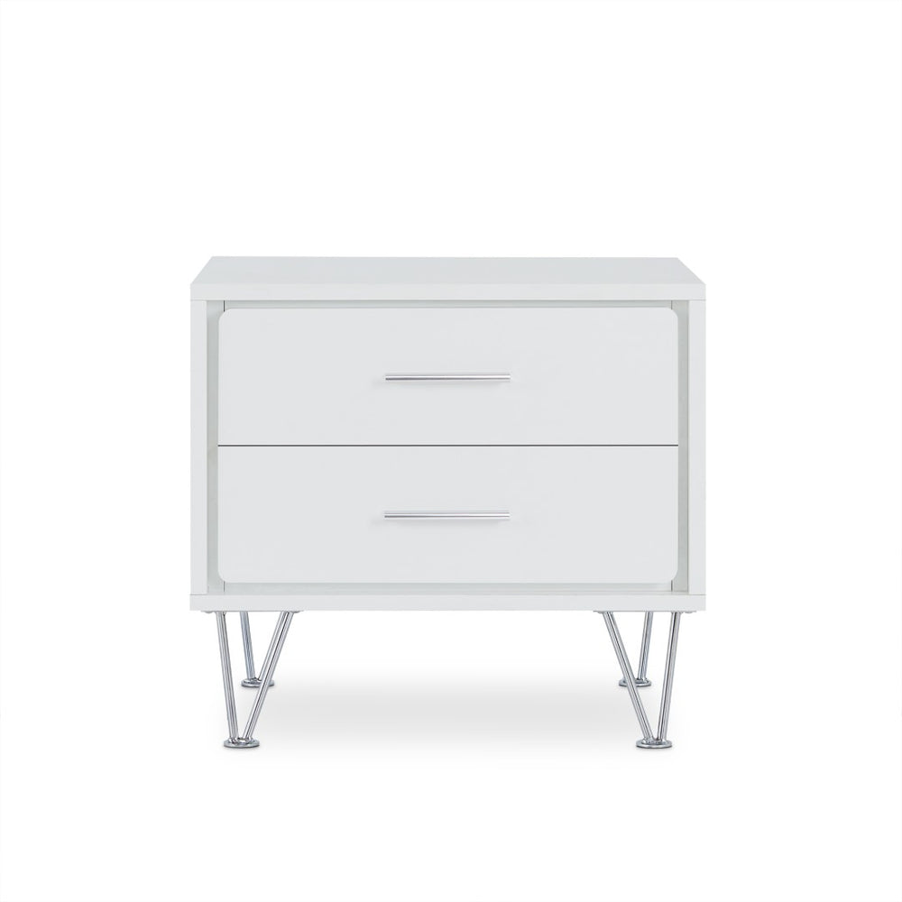 HomeRoots 18" Compact Two-Drawer Metal Nightstand - Modern Design, Versatile Accent Table for Any Space White 286439