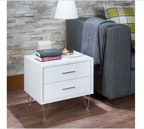 Homeroots 20" White Nightstand With Manufactured Wood Top White  286439