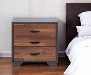Homeroots 19" Espresso And Walnut Brown Three Drawer Wood Nightstand Walnut And Espresso  286443