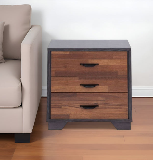 Homeroots 19" Espresso And Walnut Brown Three Drawer Wood Nightstand Walnut And Espresso  286443