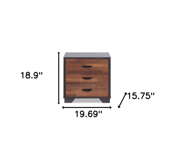 Homeroots 19" Espresso And Walnut Brown Three Drawer Wood Nightstand Walnut And Espresso  286443