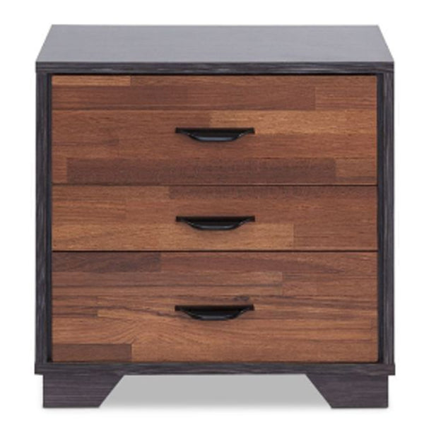 Homeroots 19" Espresso And Walnut Brown Three Drawer Wood Nightstand Walnut And Espresso  286443