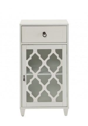 HomeRoots 17" Fret Work Design Glass Door Accent Cabinet - Chic Storage Solution for Any Room's Decor White 286452