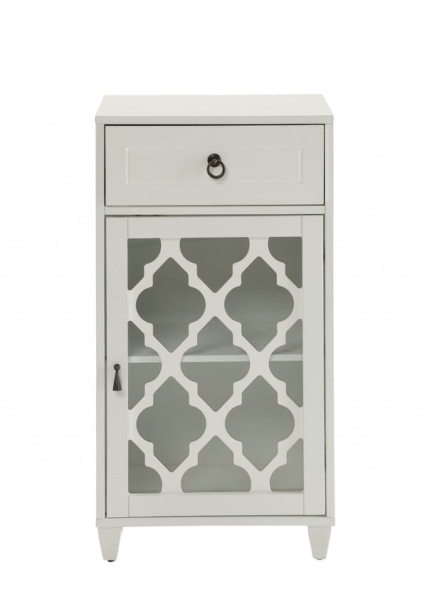 HomeRoots 17" Fret Work Design Glass Door Accent Cabinet - Chic Storage Solution for Any Room's Decor White 286452