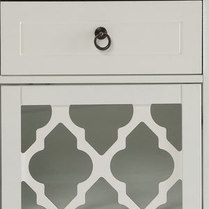 HomeRoots 17" Fret Work Design Glass Door Accent Cabinet - Chic Storage Solution for Any Room's Decor White 286452