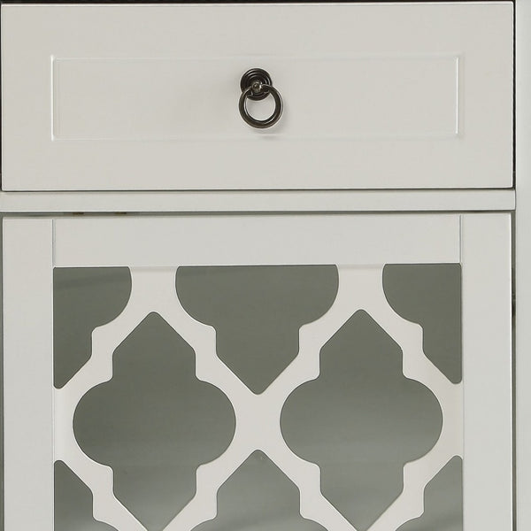 HomeRoots 17" Fret Work Design Glass Door Accent Cabinet - Chic Storage Solution for Any Room's Decor White 286452