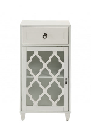 HomeRoots 17" Fret Work Design Glass Door Accent Cabinet - Chic Storage Solution for Any Room's Decor White 286452