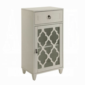 HomeRoots 17" Fret Work Design Glass Door Accent Cabinet - Chic Storage Solution for Any Room's Decor White 286452