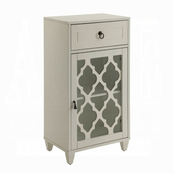 HomeRoots 17" Fret Work Design Glass Door Accent Cabinet - Chic Storage Solution for Any Room's Decor White 286452