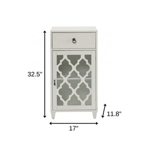 HomeRoots 17" Fret Work Design Glass Door Accent Cabinet - Chic Storage Solution for Any Room's Decor White 286452