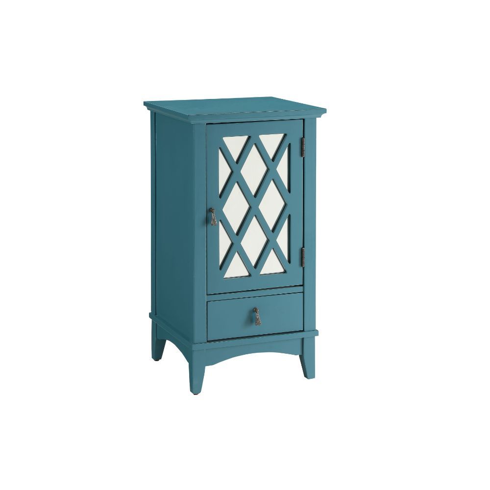 Homeroots Pop Of Color Teal Accent Cabinet Teal Solid Wood 286453