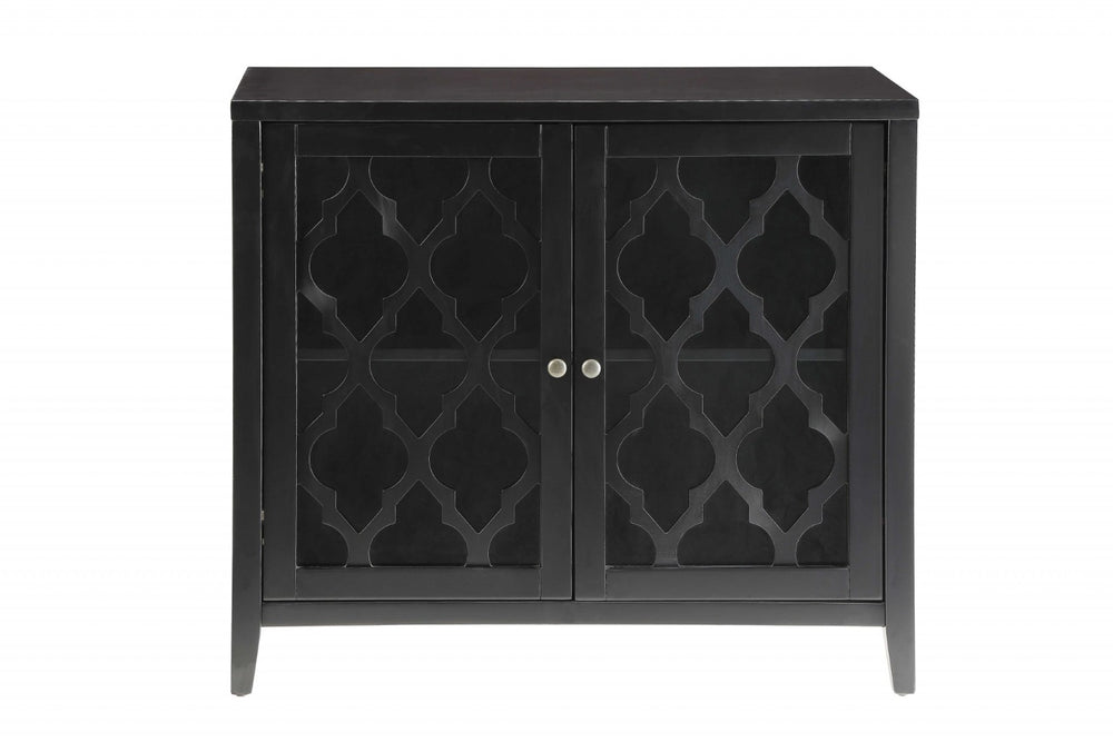 HomeRoots 34" Sleek Sideboard with Glass Doors - Modern Storage Solution for Any Room, Stylish & Functional Black 286454
