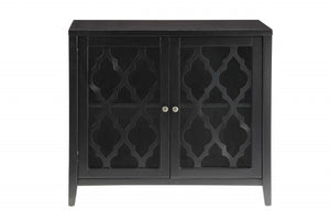 Homeroots 34" Black Sideboard With Two Glass Doors Black  286454