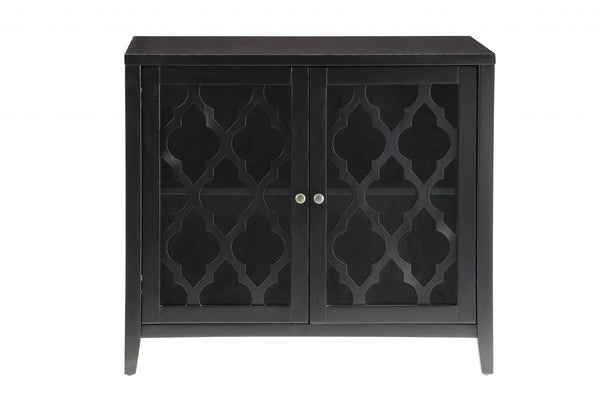 Homeroots 34" Black Sideboard With Two Glass Doors Black  286454
