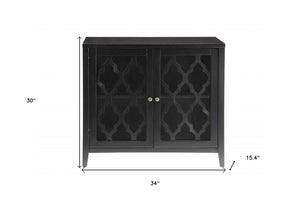Homeroots 34" Black Sideboard With Two Glass Doors Black  286454
