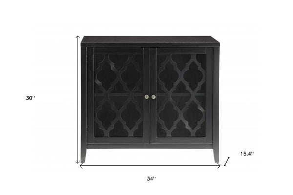 Homeroots 34" Black Sideboard With Two Glass Doors Black  286454
