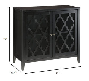 Homeroots 34" Black Sideboard With Two Glass Doors Black  286454