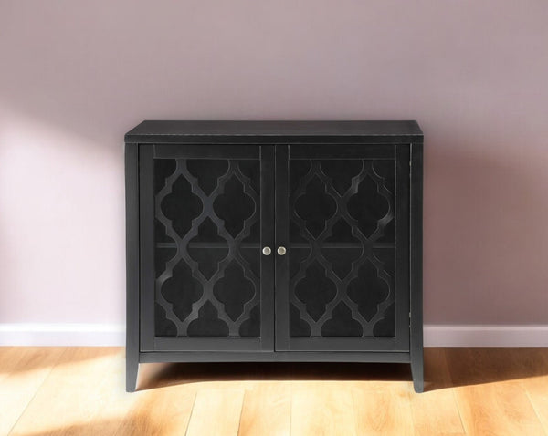 Homeroots 34" Black Sideboard With Two Glass Doors Black  286454