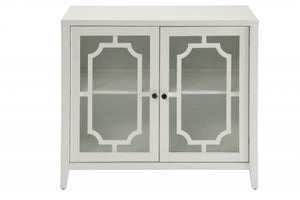 Homeroots 34" White Sideboard With Two Glass Doors White  286455