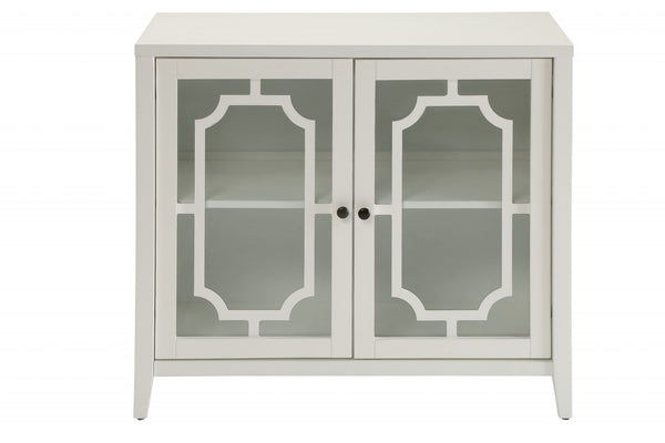 Homeroots 34" White Sideboard With Two Glass Doors White  286455