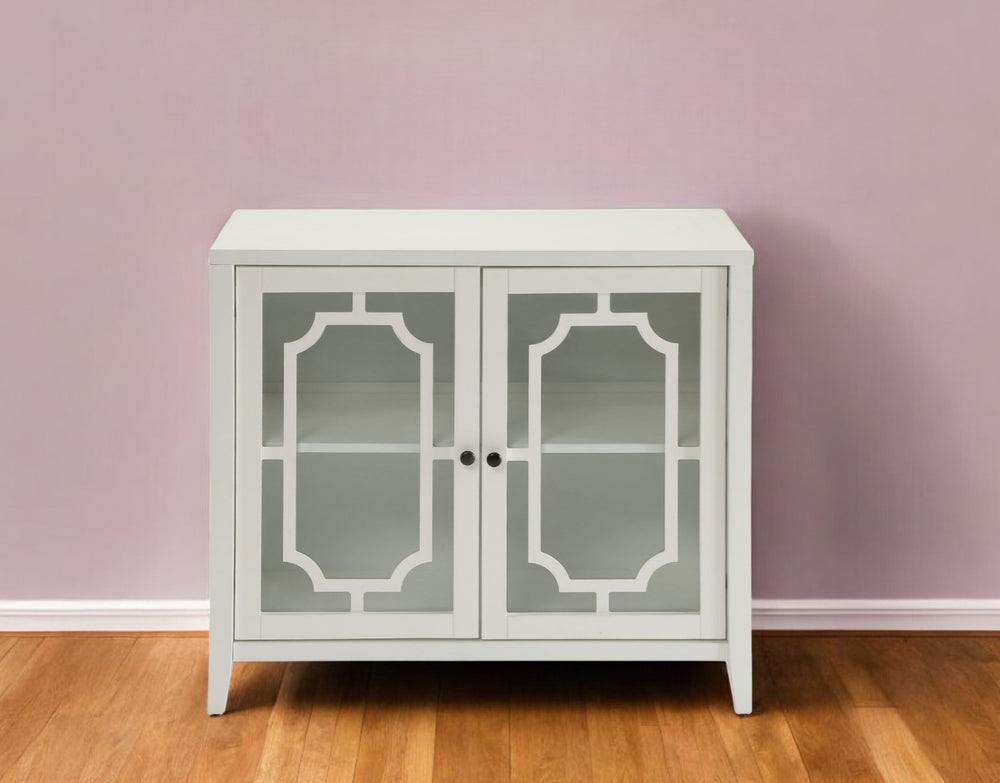 Homeroots 34" White Sideboard With Two Glass Doors White  286455