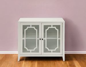 Homeroots 34" White Sideboard With Two Glass Doors White  286455