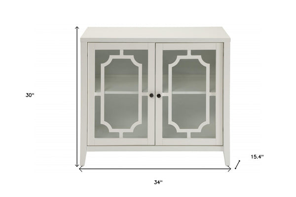 Homeroots 34" White Sideboard With Two Glass Doors White  286455
