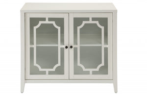 Homeroots 34" White Sideboard With Two Glass Doors White  286455
