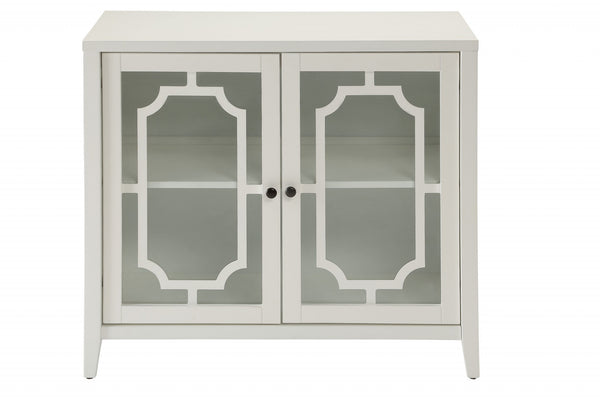Homeroots 34" White Sideboard With Two Glass Doors White  286455
