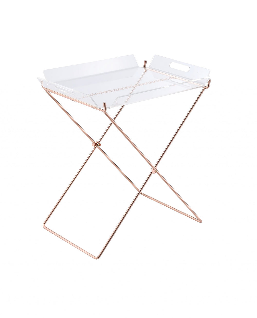 Homeroots Modern Clear Acrylic Copper Tray Table   286456