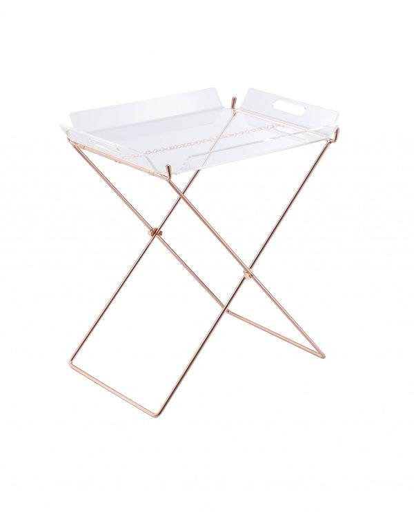Homeroots Modern Clear Acrylic Copper Tray Table   286456