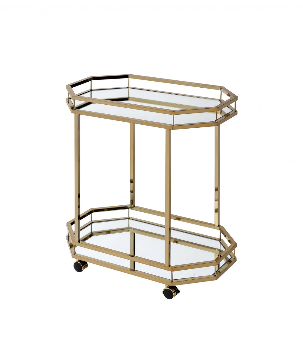 Homeroots Champagne Finish Metal Serving Cart With 2 Mirror Shelves  Metal 286460