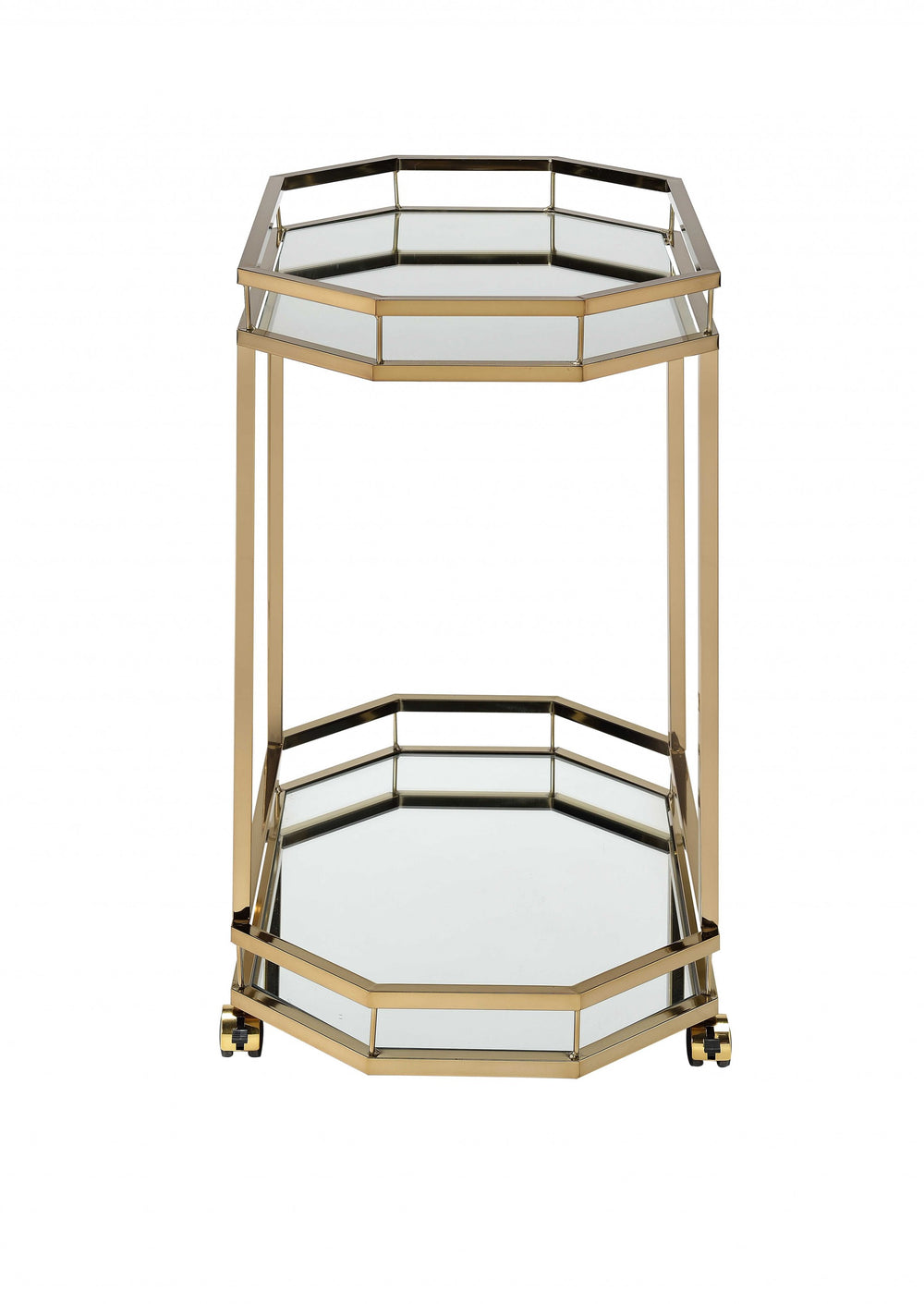 Homeroots Champagne Finish Metal Serving Cart With 2 Mirror Shelves  Metal 286460