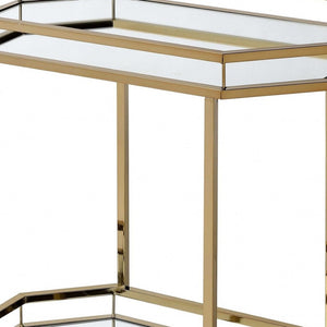 HomeRoots 28" Stylish Octagon Rolling Prep Table with Champagne Finish, Glass Top & Mobile Design for Kitchens 286460