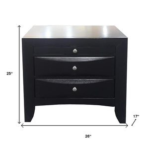 HomeRoots 25" Black Solid Wood Nightstand with 3 Drawers - Stylish Storage Solution for Any Space, Fully Assembled! 286488