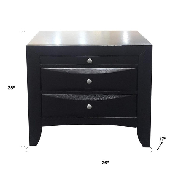 HomeRoots 25" Black Solid Wood Nightstand with 3 Drawers - Stylish Storage Solution for Any Space, Fully Assembled! 286488